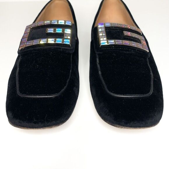 Gucci Softy Velvet Crystal G Flats EU 38 US 8 Black Moccasin GG Embellished - Picture 3 of 10